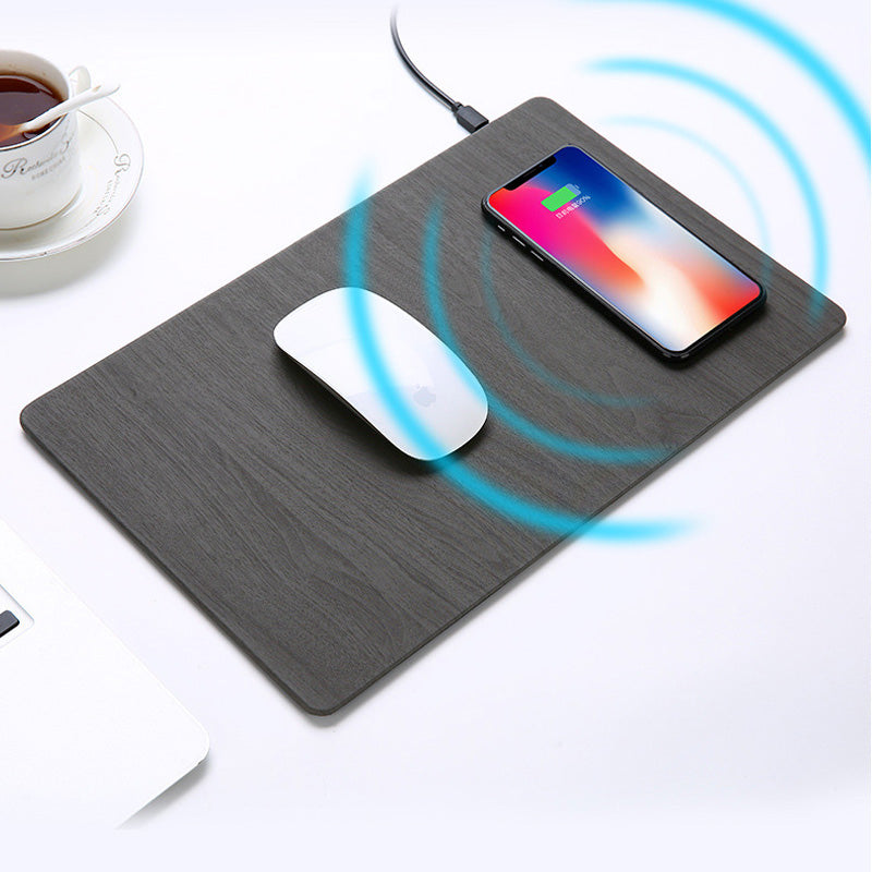 Mobile Phone Qi Wireless Charger Charging Mouse Pad Mat PU Leather Mousepad