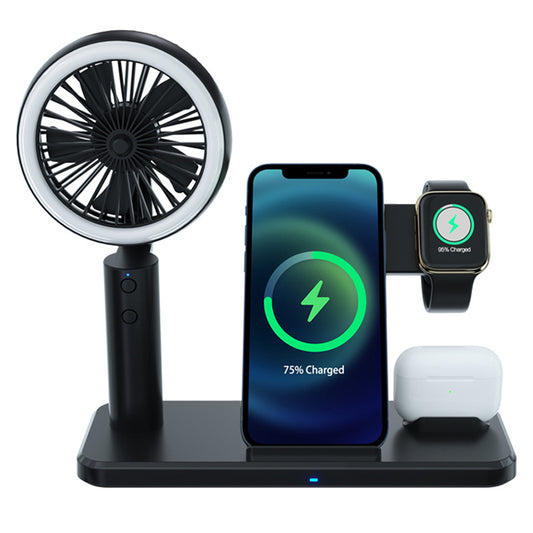 Five-in-one Wireless Charger Foldable Wireless Charger With Bracket Small Fan 15W Fast Charge Mobile Phone Watch Headset